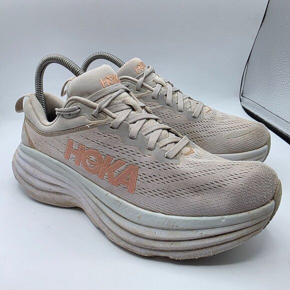 Hoka One One Bondi 8 Womens Size 8.5 B Gray White Athletic Running Shoes - Picture 1 of 13